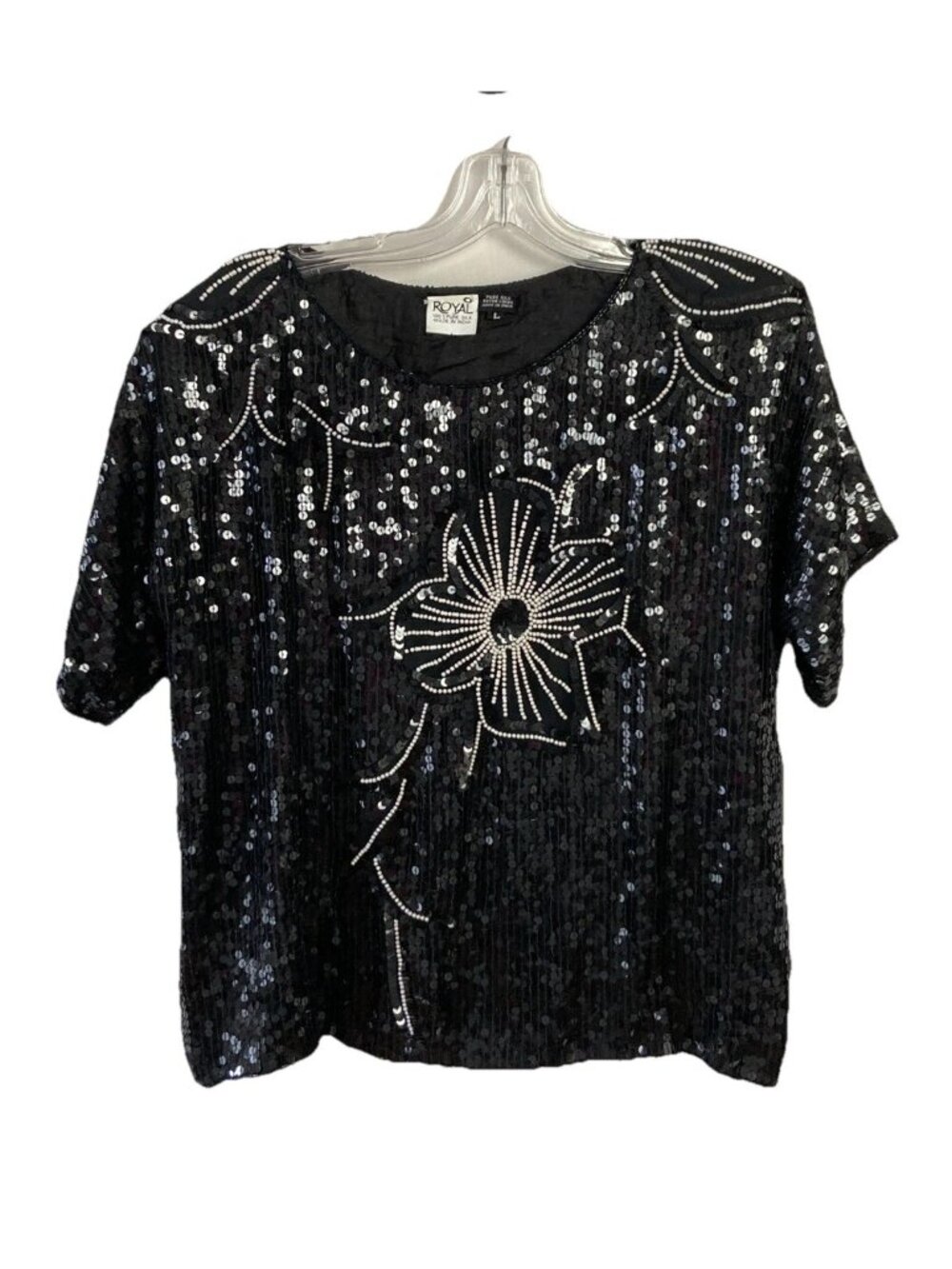 Vintage 90s Royal Women's Sequin Beaded Silk Top Size L evening